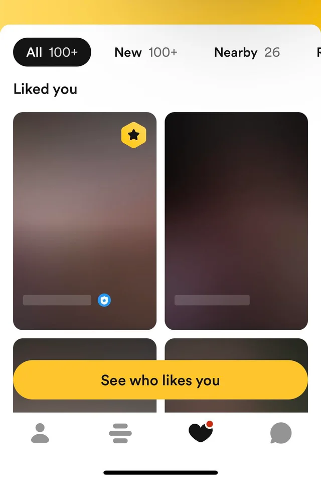 Dating-app screenshot with names and photos obscured