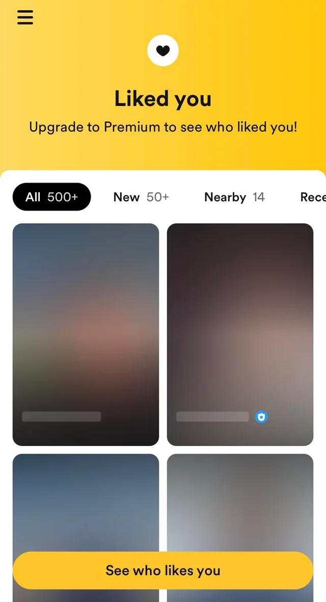 Dating-app screenshot with names and photos obscured