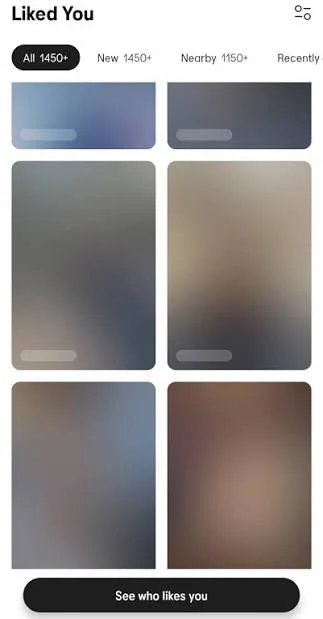 Dating-app screenshot with names and photos obscured