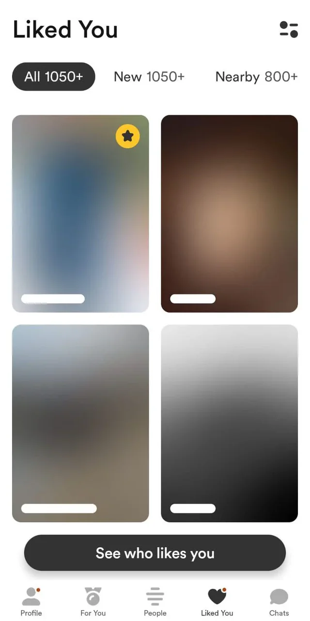 Dating-app screenshot with names and photos obscured