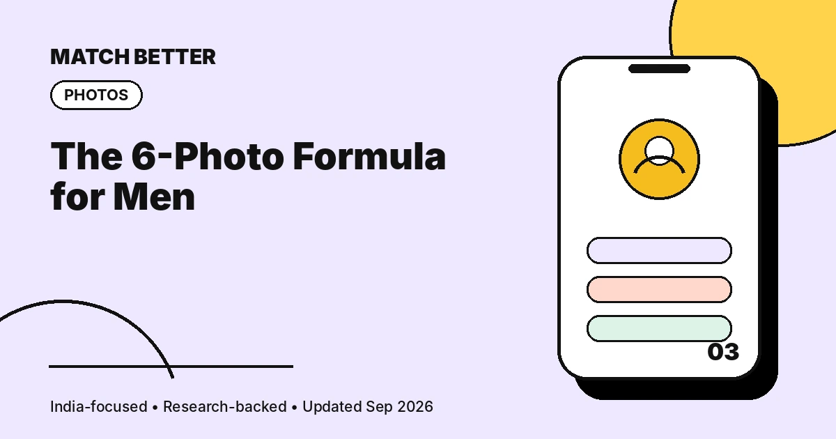 Illustration of six dating app photo cards for men