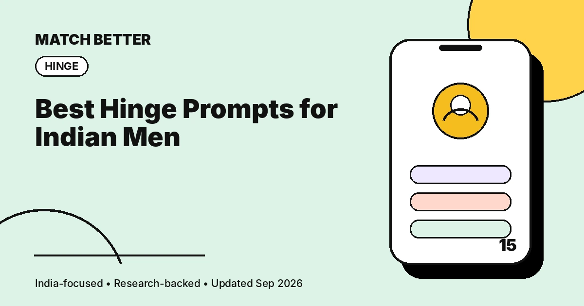 Illustration of three strong Hinge prompt answers for Indian men
