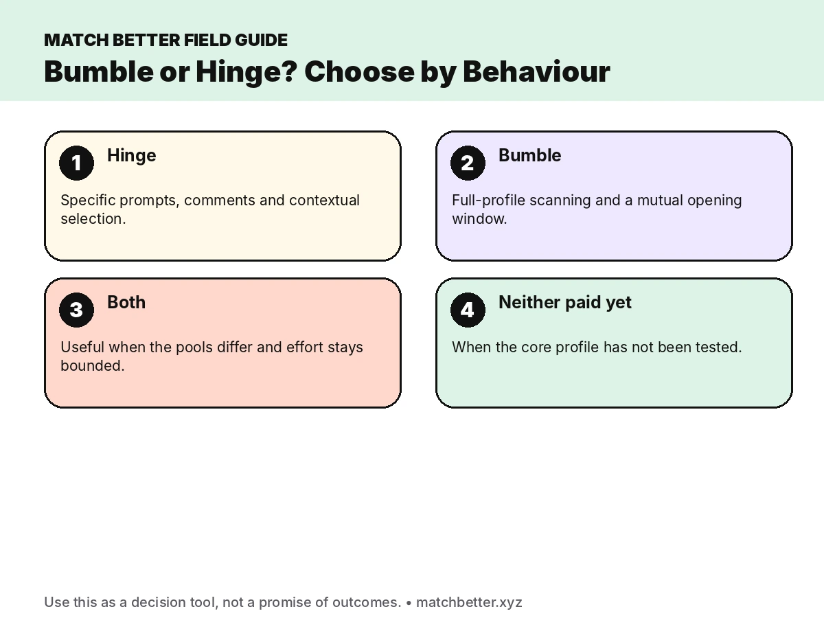 Behaviour-based decision guide for choosing Bumble or Hinge