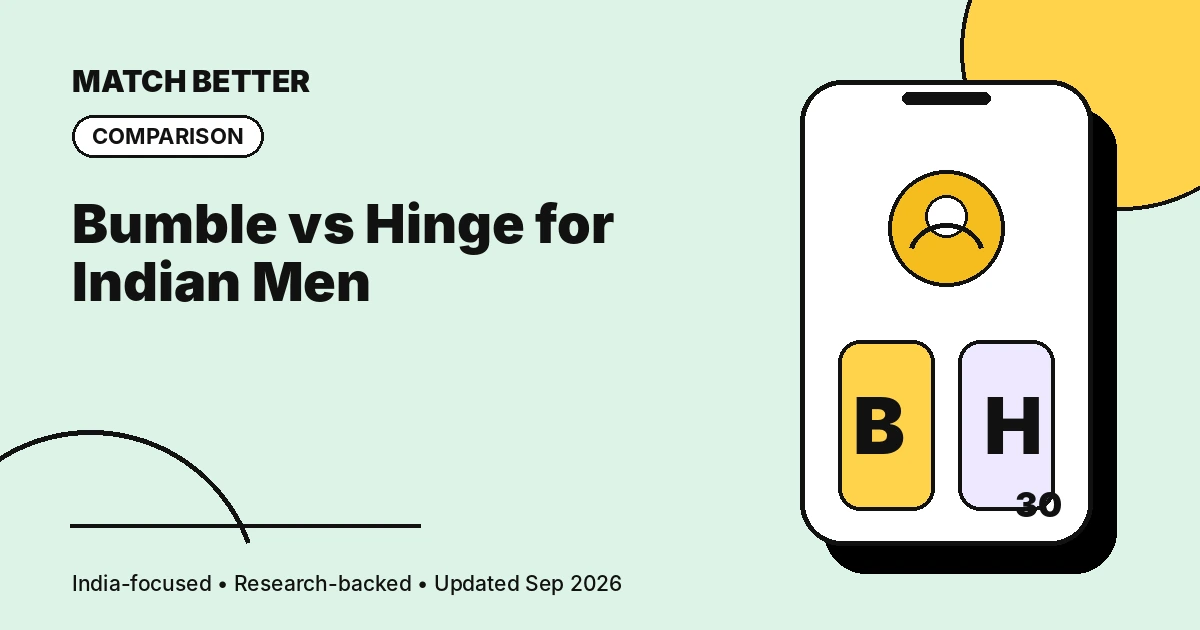 Illustration comparing Bumble and Hinge for Indian men