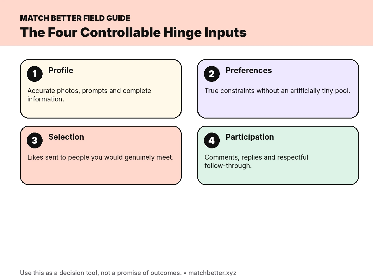 Four controllable inputs for improving Hinge recommendations and results