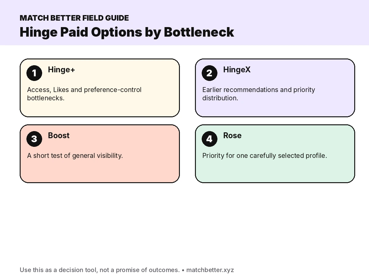 Decision guide matching Hinge paid products to specific bottlenecks