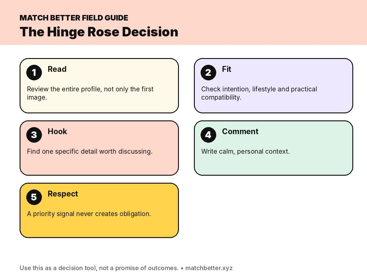 Five-step decision guide for sending a Hinge Rose