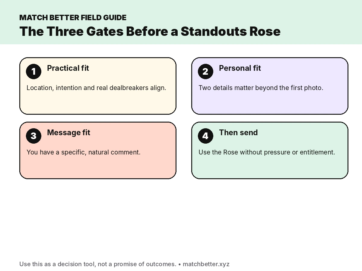 Three-gate checklist before sending a Rose in Hinge Standouts