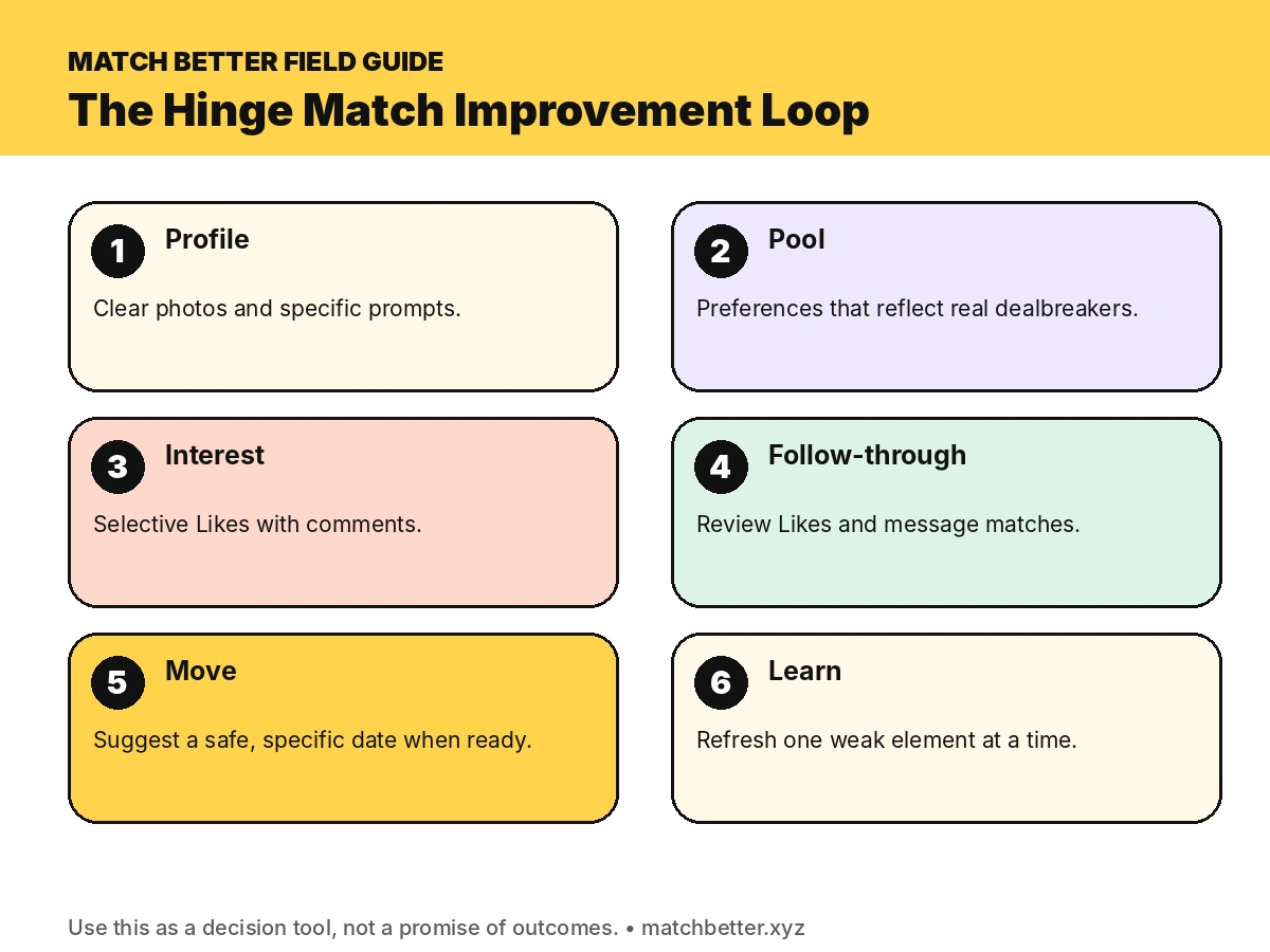 Six-step Hinge improvement loop from profile to learning